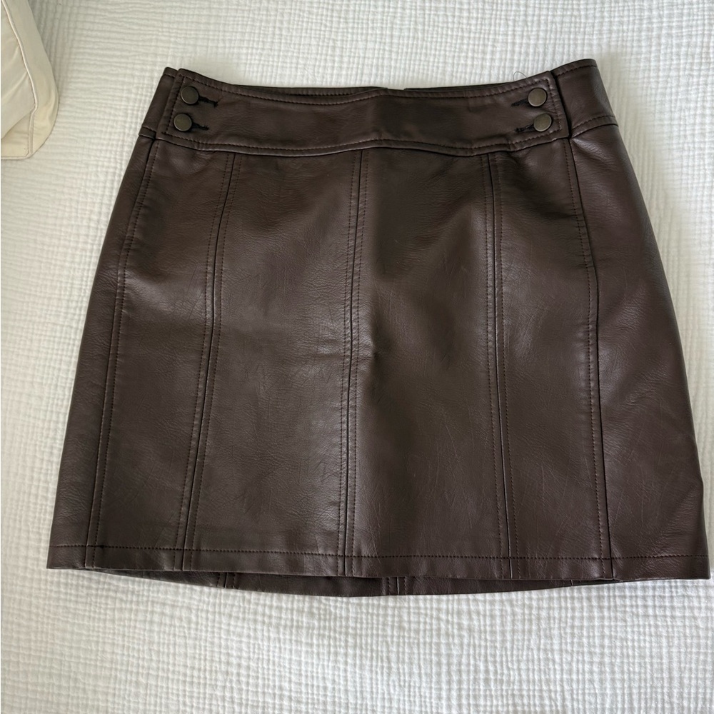 Free People Skirt Womens 10 Brown Mini Skirt Faux Leather Preppy Casual